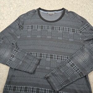 John Varvatos Shirt Mens Large Gray Houndstooth Plaid Knit Long Sleeve Top